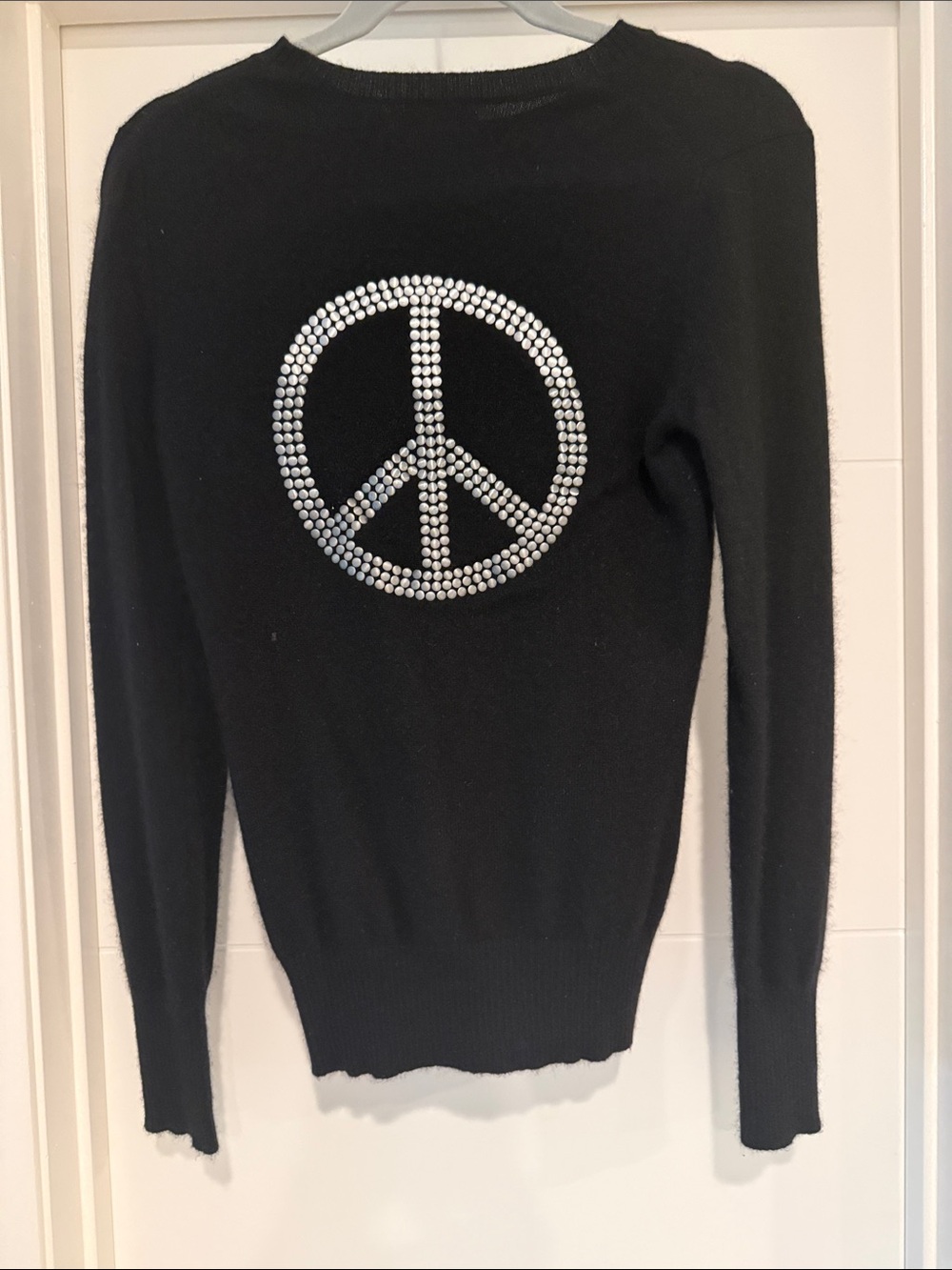 Black Crewneck Sweater with Silver Peace Sign